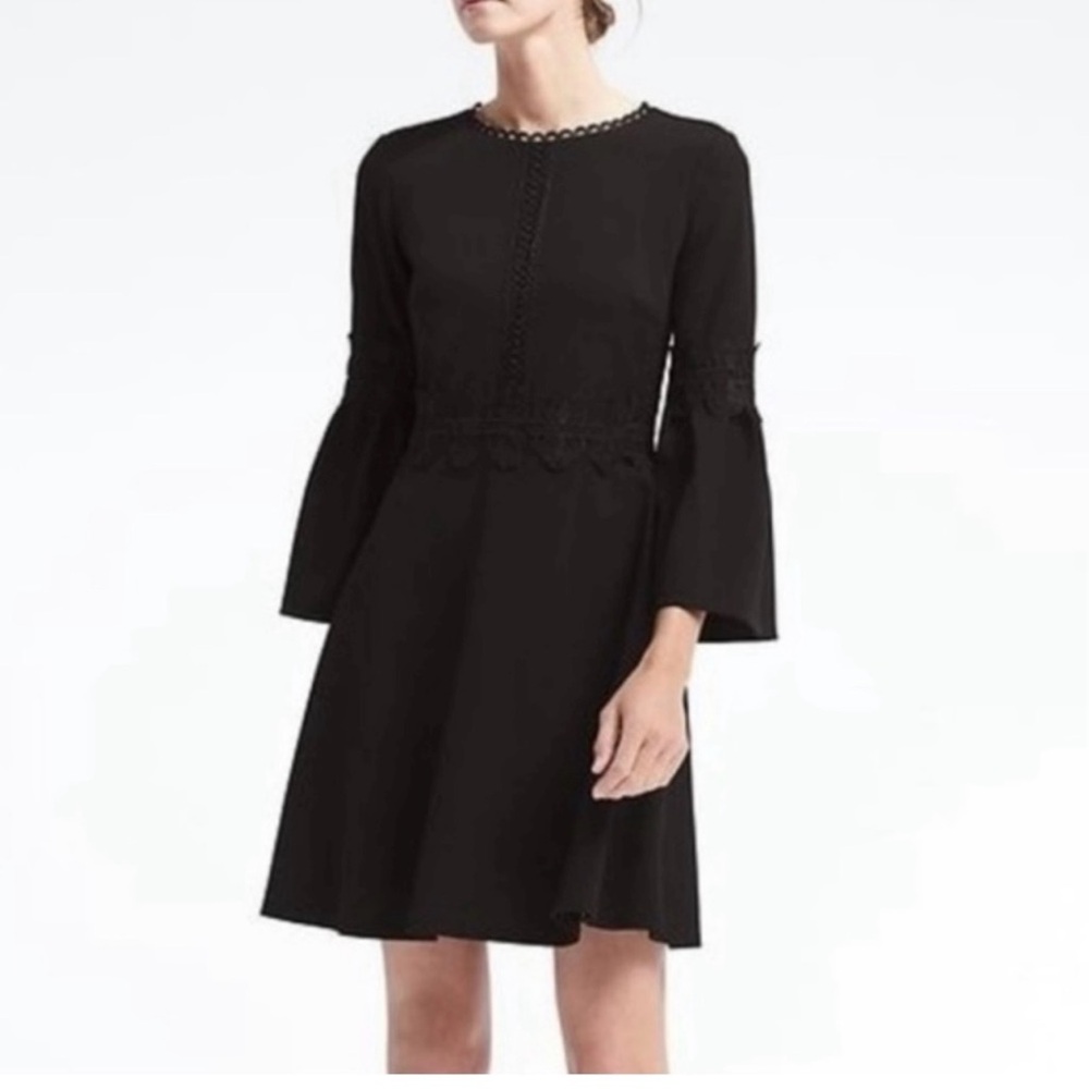 Banana Republic Never Worn  Black Beautiful Bell Sleeve Lace Detail Dress
